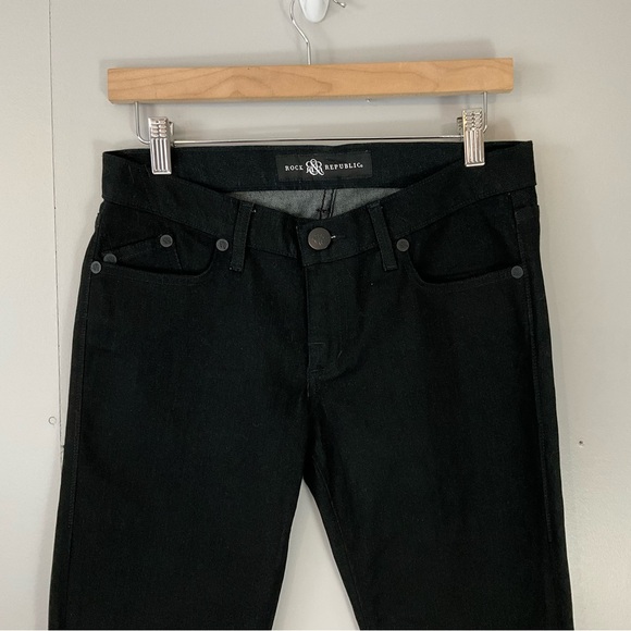 New! Rock & Republic Stretch Black Denim Jeans Skinny Ankle Rear Zipper 31 27 - Picture 2 of 11